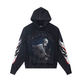 GODSPEED SKELETON READING NEWSPAPER GRAPHIC PULLOVER HOODIE WASHED BLACK