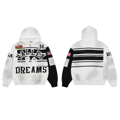 Vale Forever Valley Dreams Colorblock & Striped Vintage Full-Zip Hoodie white