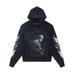GODSPEED SKELETON READING NEWSPAPER GRAPHIC PULLOVER HOODIE WASHED BLACK