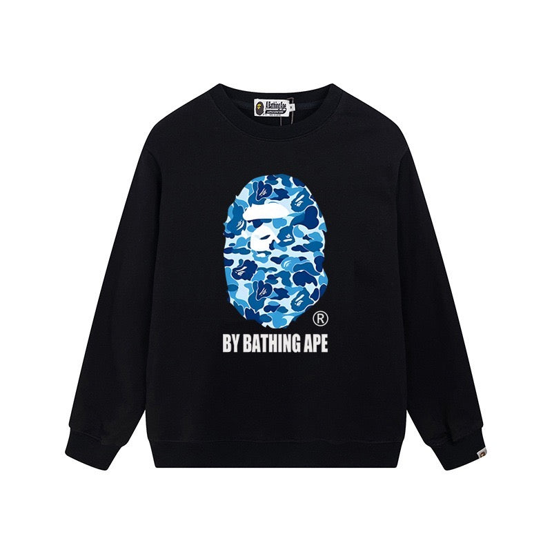 BAPE Blue Camo Ape Head Crewneck Sweatshirt Black