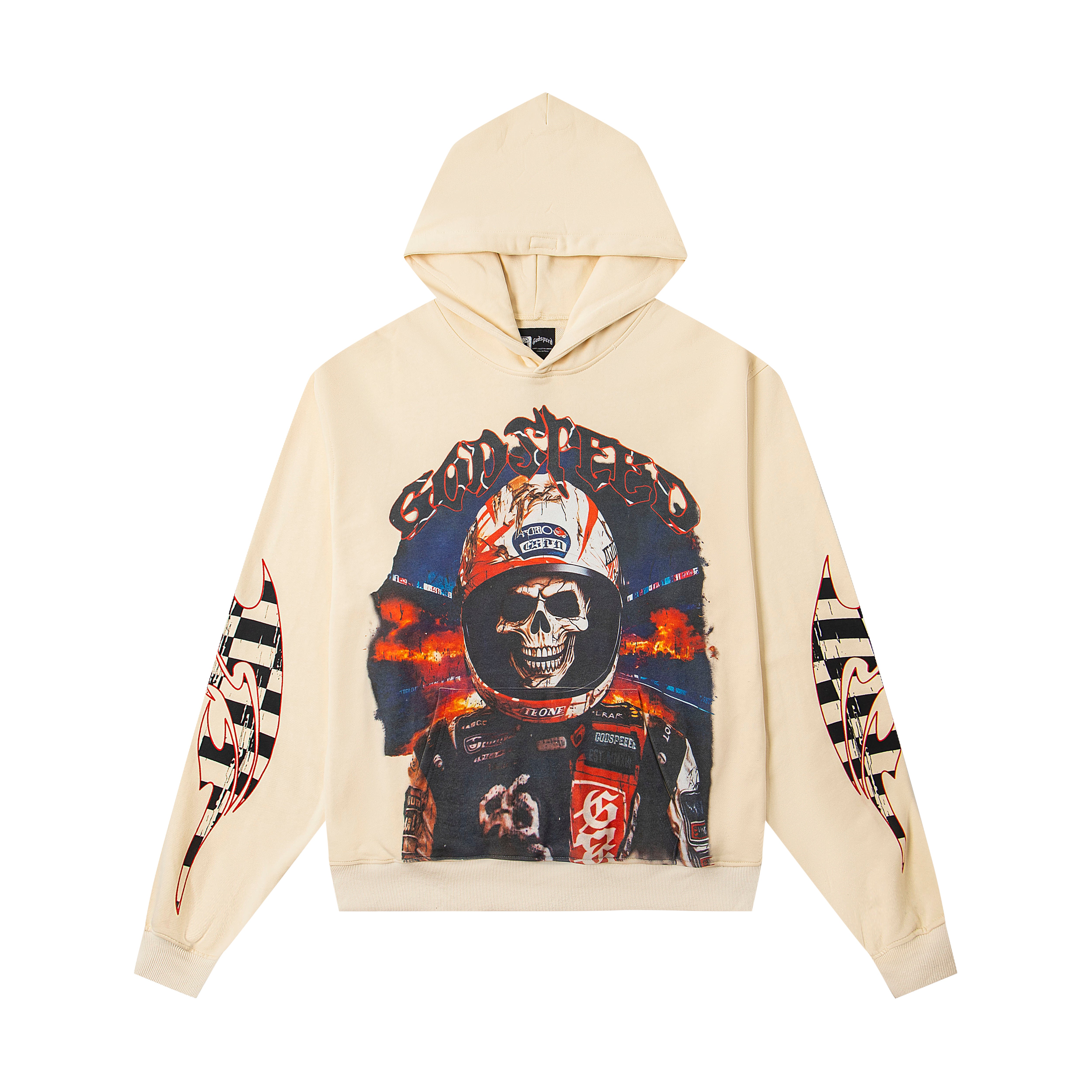 GODSPEED RACING DRIVER SKELETON PULLOVER HOODIE CREAM OFF‑WHITE