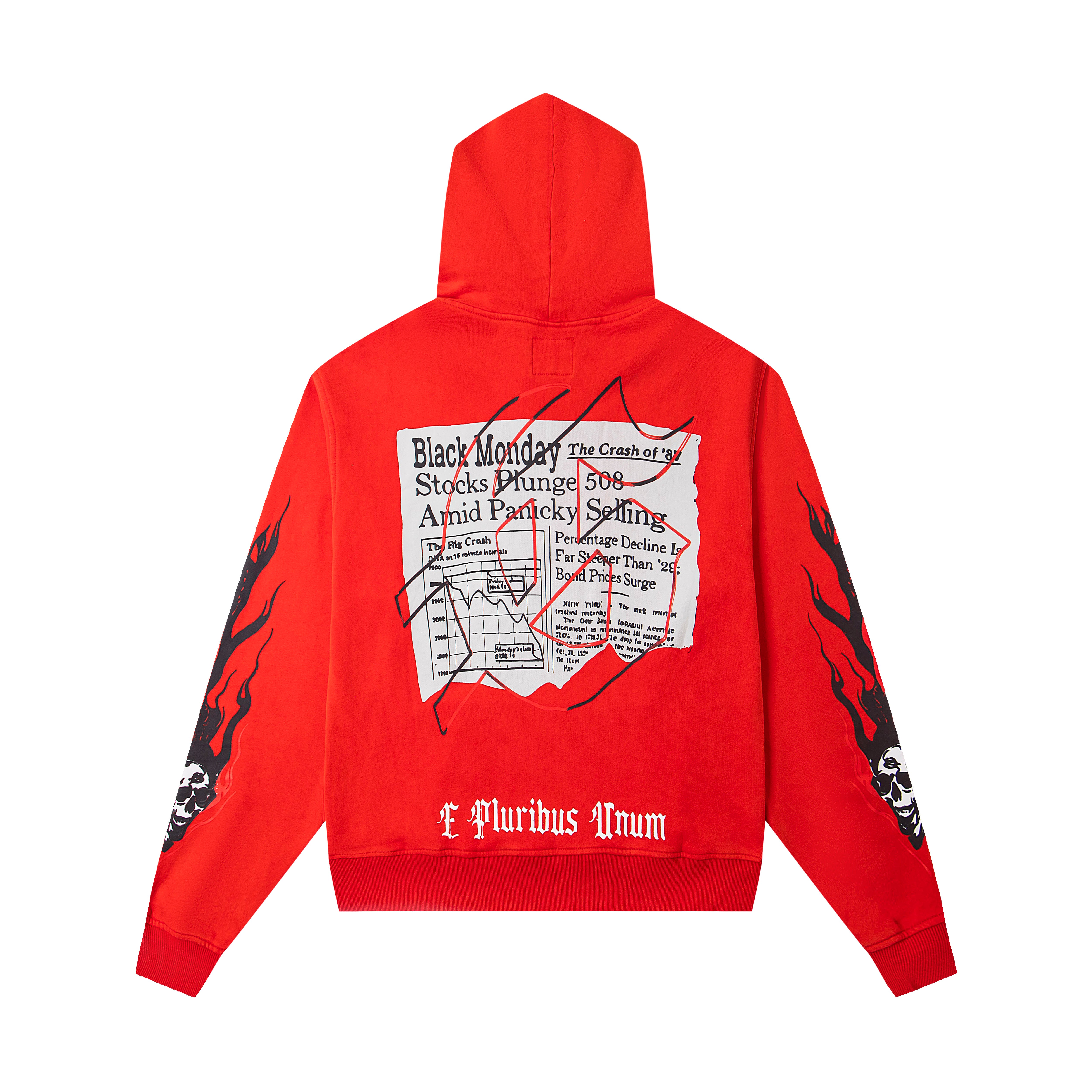 GODSPEED SKELETON READING NEWSPAPER GRAPHIC PULLOVER HOODIE RED