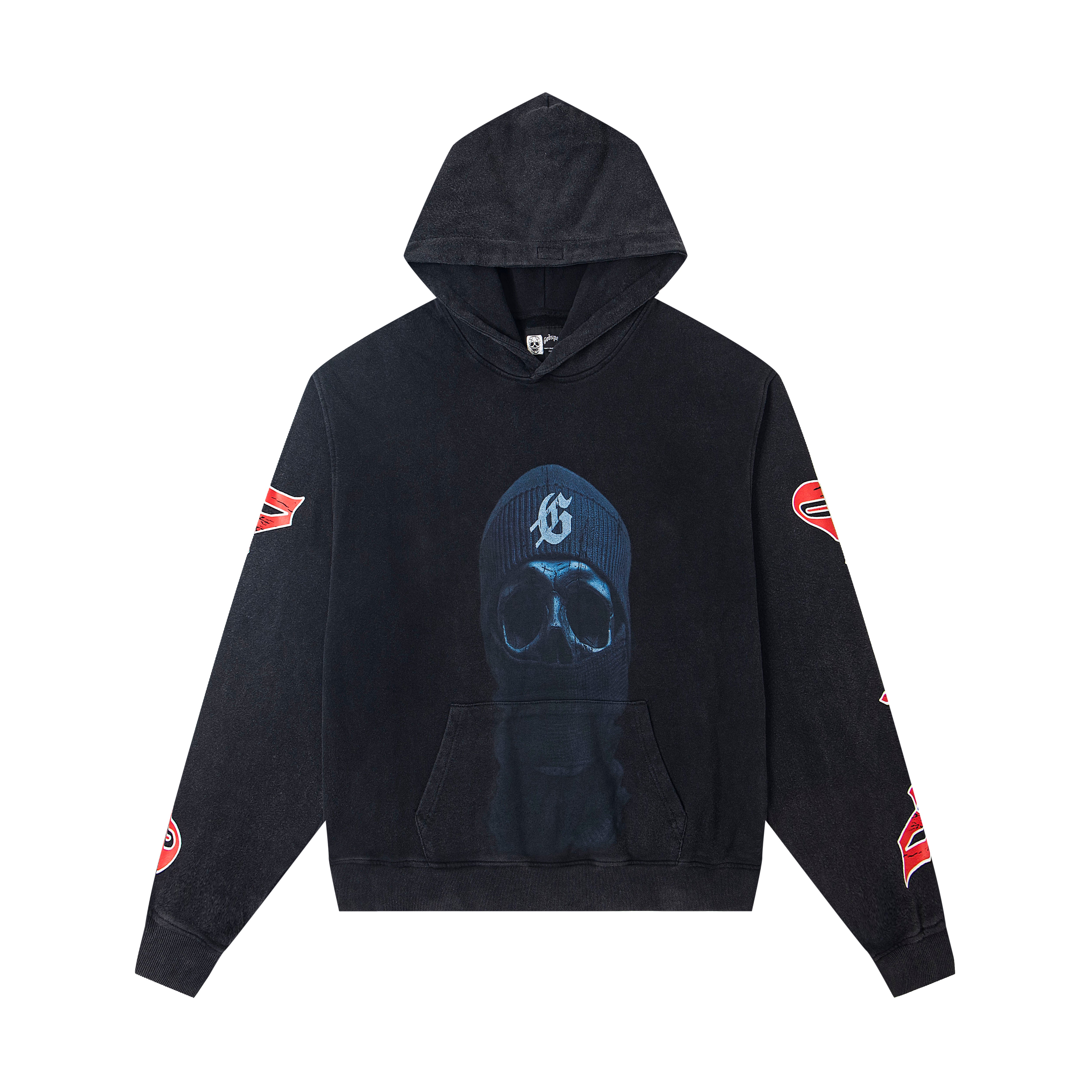 GODSPEED SKULL BALACLAVA GRAPHIC PULLOVER HOODIE WASHED BLACK