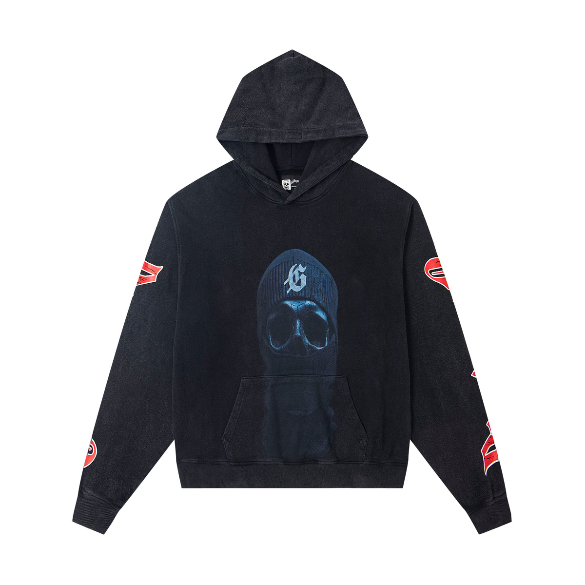 GODSPEED SKULL BALACLAVA GRAPHIC PULLOVER HOODIE WASHED BLACK