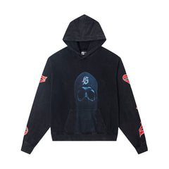 GODSPEED SKULL BALACLAVA GRAPHIC PULLOVER HOODIE WASHED BLACK