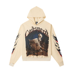 GODSPEED SKELETON READING NEWSPAPER GRAPHIC PULLOVER HOODIE CREAM OFF‑WHITE