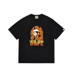 BAPE Style Flame & Logo Ape Head Short-Sleeve Tee - Black