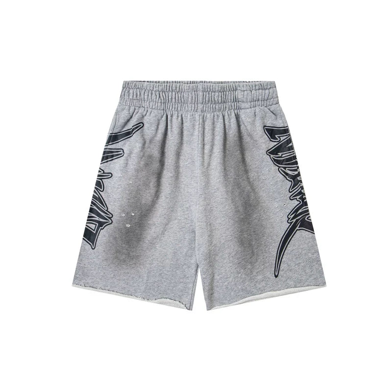 Mixed Emotion Grey Washed Gothic Graphic Sweat Shorts