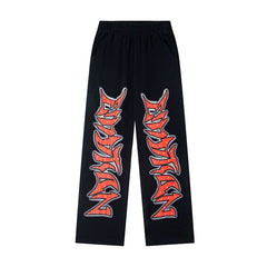 Mixed Emotion Black Red Gothic Graphic Wide Leg Sweatpants