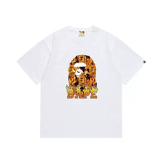 BAPE Style Flame & Logo Ape Head Short-Sleeve Tee - White