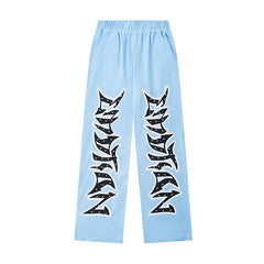 Mixed Emotion Light Blue Gothic Graphic Wide Leg Sweatpants