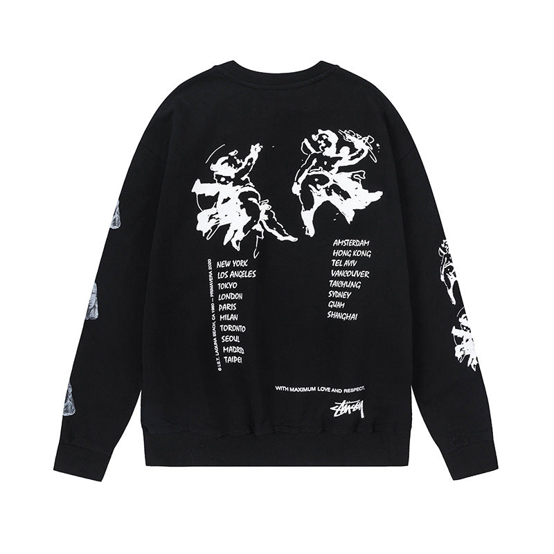 STUSSY World Tour Black Graphic Crewneck