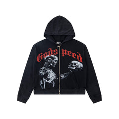 GODSPEED MECHANICAL SKELETON ZIP‑UP HOODIE WASHED BLACK