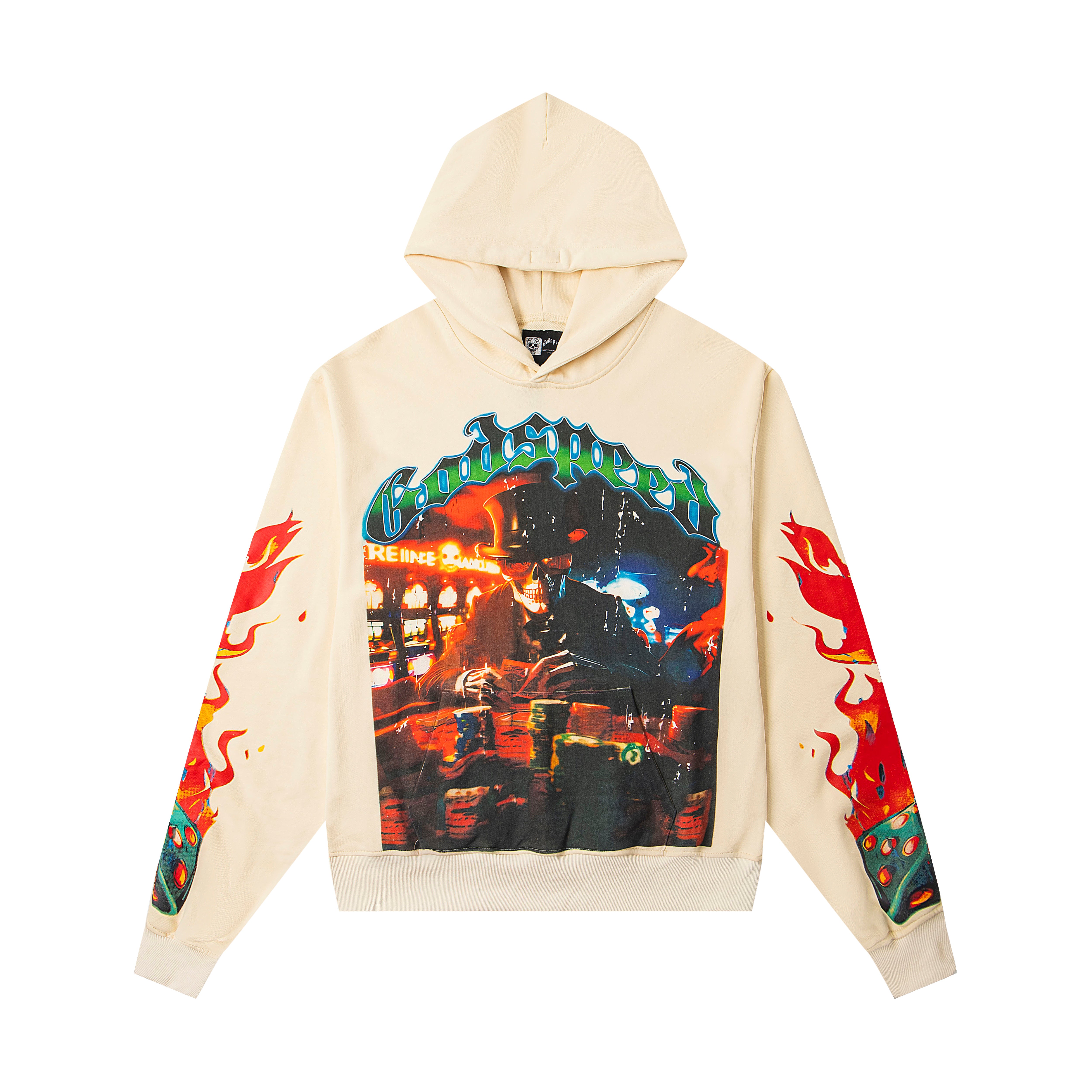 GODSPEED CASINO GAMBLER SKELETON PULLOVER HOODIE CREAM OFF‑WHITE