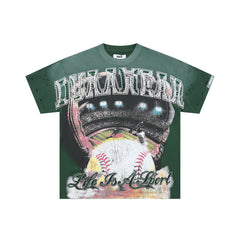 DUAA Distressed Green Baseball Stadium Oversized Graphic T‑Shirt