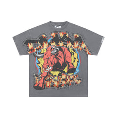 DUAA FLAMING RED BULL VINTAGE WASH GRAPHIC T‑SHIRT