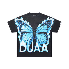 DUAA FLAMING BLUE BUTTERFLY VINTAGE WASH T‑SHIRT