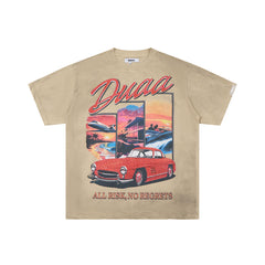 DUAA ALL RISK NO REGRETS VINTAGE CAR RHINESTONE WASHED T‑SHIRT