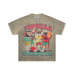 TOP DUAA USA ALLSTAR TEAM DISTRESSED VINTAGE WASH T‑SHIRT