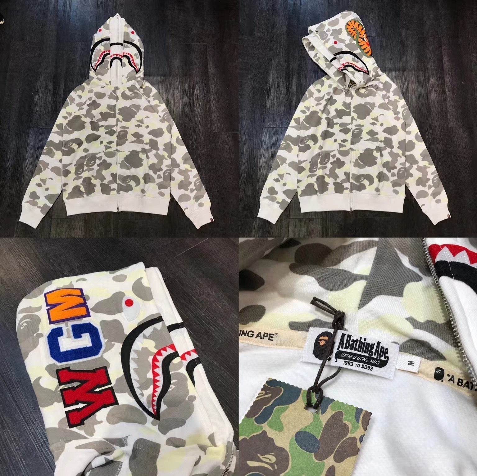 Bape White Camo Double Shark Full Zip Hoodie