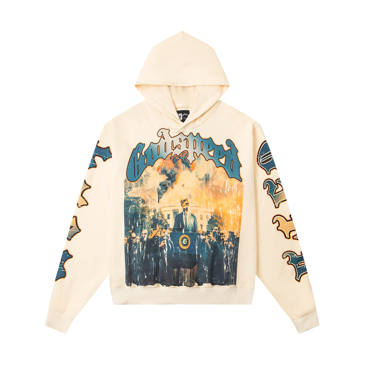 GODSPEED PRESIDENT GRAPHIC PULLOVER HOODIE CREAM OFF‑WHITE