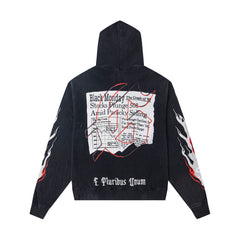 GODSPEED SKELETON READING NEWSPAPER GRAPHIC PULLOVER HOODIE WASHED BLACK