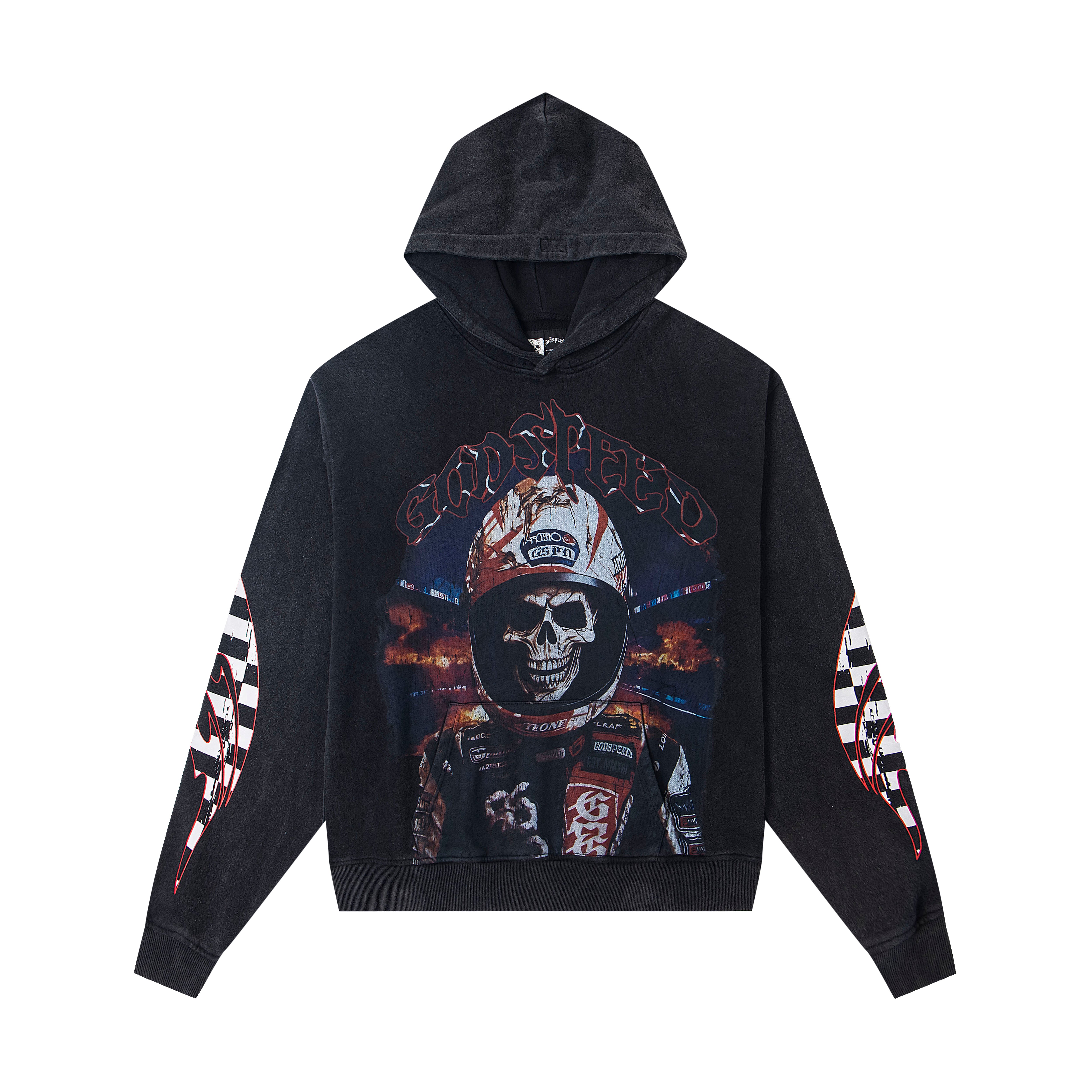GODSPEED RACING DRIVER SKELETON PULLOVER HOODIE WASHED BLACK