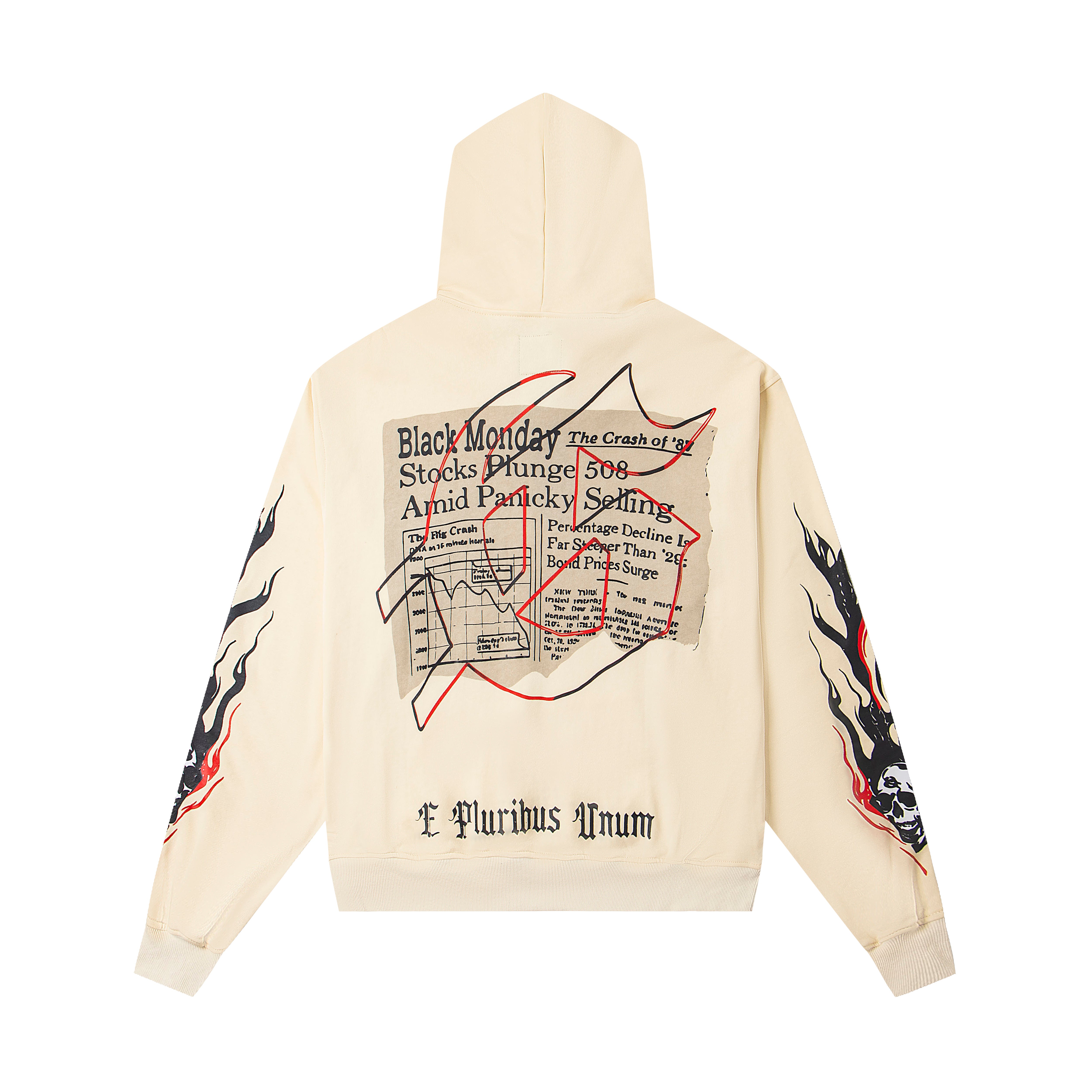 GODSPEED SKELETON READING NEWSPAPER GRAPHIC PULLOVER HOODIE CREAM OFF‑WHITE